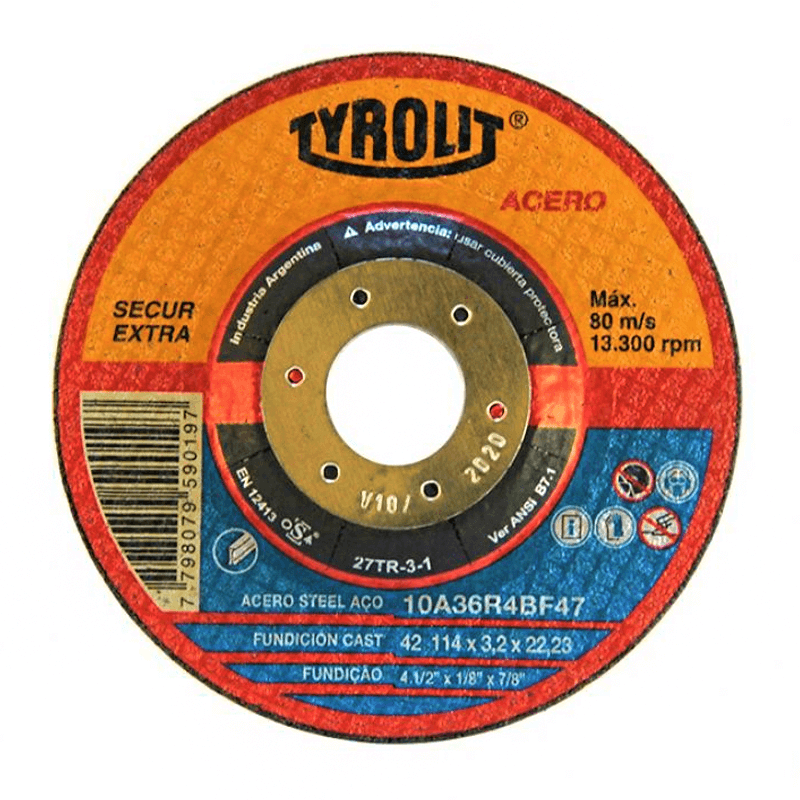 TYROLIT DISCO ABRASIVO SECUR EXTRA PARA CORTE DE ACERO 178X3.2X22.23 (27TR-5-2)