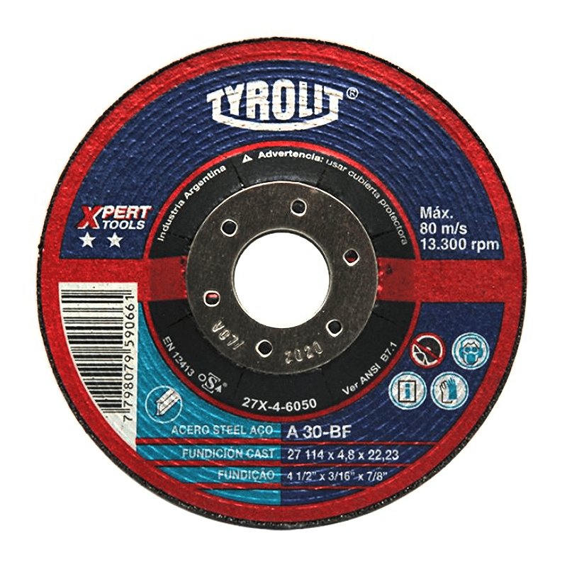 TYROLIT DISCO ABRASIVO XPERT TOOLS PARA DESBASTE DE ACERO 178X7X22.23 (27X-12-6051)
