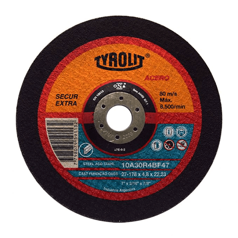 TYROLIT DISCO ABRASIVO SECUR EXTRA PARA DESBASTE DE CORDONES DE SOLDADURA 178X4.8X22.23 (27E-6-2)