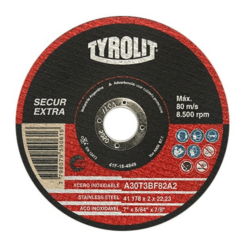 TYROLIT DISCO ABRASIVO SECUR EXTRA PARA CORTE DE ACERO INOXIDABLE 114X3X22.23 (42F-3-4849)