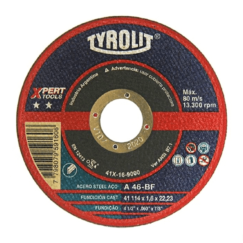 TYROLIT DISCO ABRASIVO XPERT TOOLS PARA CORTE DE ACERO 114X1.6X22.23 (41X-16-9000)