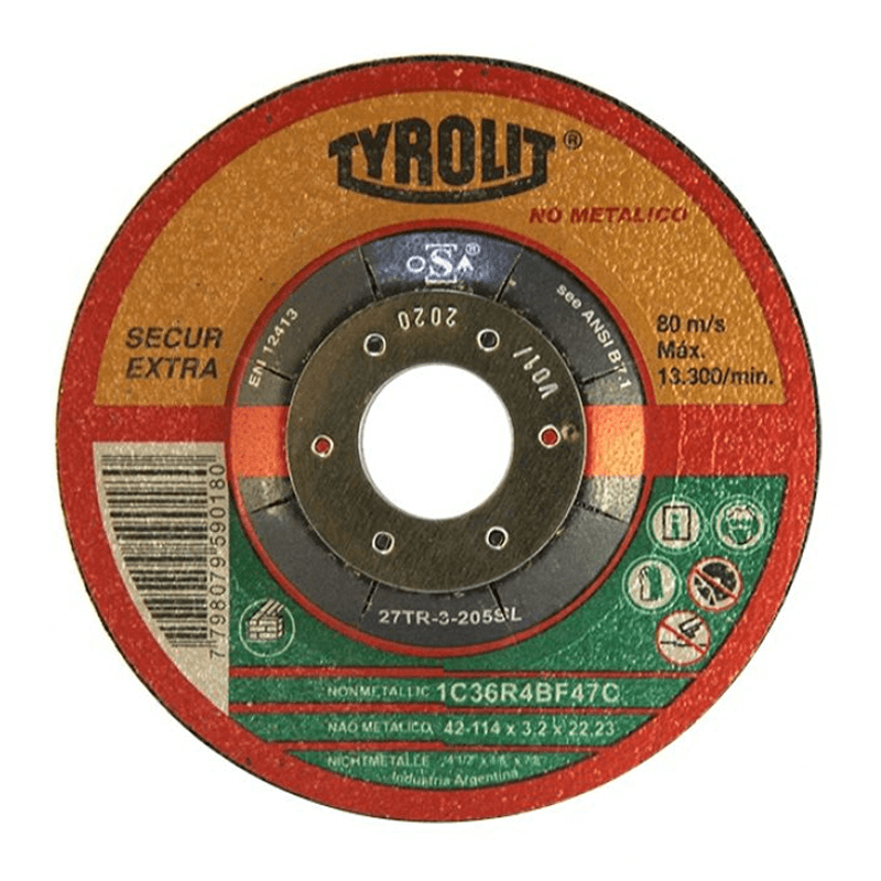 TYROLIT DISCO ABRASIVO SECUR EXTRA PARA CORTE DE PIEDRA 114X3.2X22.23 (27TR-3-205)