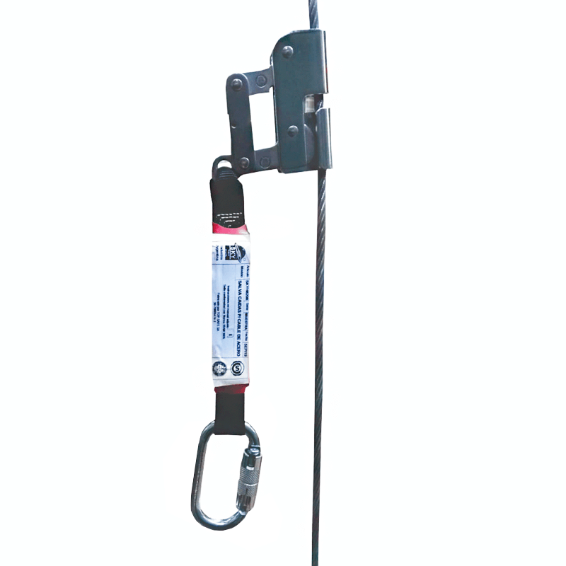 SKYH8208 SALVACAÍDAS PARA CABLE DE ACERO 8MM CON AMORTIGUADOR Y MOSQUETÓN OVAL