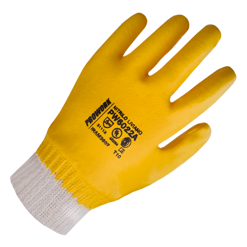 PROWORK GUANTES NITRILO AMARILLO MEDIO BAÑO COMPLETO PUÑO TEJIDO (PW6022A)