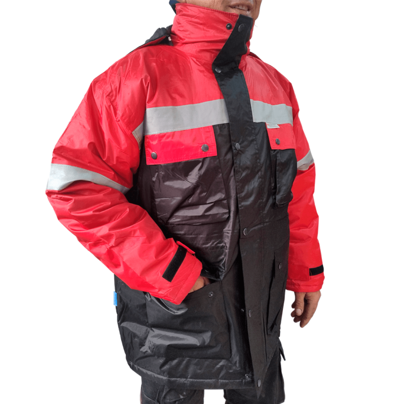 CAMPERA PARKA BICOLOR ROJO Y NEGRO CON REFLECTIVOS 3M TALLES M AL XXL (K-013)