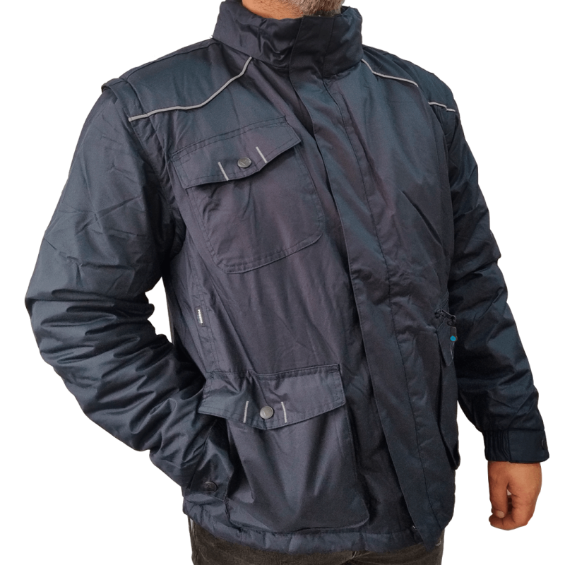 CAMPERA CON REFLECTIVOS Y MANGAS DESMONTABLES AZUL TALLES M AL XXL (K-014)
